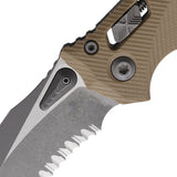 Microtech Amphibian Ram-Lok Tan Fluted G10 Folding Apocalyptic M390MK Serrated Pocket Knife 16157