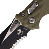 Microtech Amphibian Ram-Lok OD Green Fluted G10 Folding Two-Tone M390MK Serrated Pocket Knife 16389