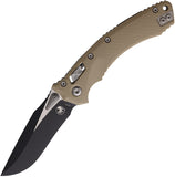 Microtech Amphibian Ram-Lok Tan Fluted G10 Folding Two-Tone M390MK Pocket Knife 16392