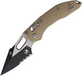 Microtech Stitch Ram-Lok Tan Fluted G10 Folding Two-Tone M390MK Serrated Pocket Knife 16462
