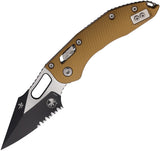 Microtech Stitch Ram-Lok Tan Fluted Aluminum Folding M390MK Serrated Pocket Knife 16518