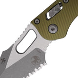 Microtech Stitch Ram-Lok OD Green Fluted Aluminum Folding Apocalyptic M390MK Serrated Knife 16782