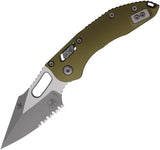 Microtech Stitch Ram-Lok OD Green Fluted Aluminum Folding Apocalyptic M390MK Serrated Knife 16782