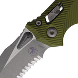 Microtech Amphibian Ram-Lok OD Green Fluted Aluminum Folding Apocalyptic M390MK Serrated Pocket Knife 16791
