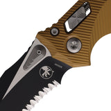 Microtech Amphibian Ram-Lok Tan Fluted Aluminum Folding M390MK Serrated Pocket Knife 16852