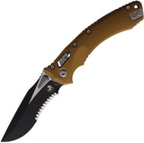 Microtech Amphibian Ram-Lok Tan Fluted Aluminum Folding M390MK Serrated Pocket Knife 16852