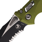 Microtech Amphibian Ram-Lok OD Green Fluted Aluminum Folding Two-Tone M390MK Serrated Pocket Knife 16855