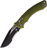 Microtech Amphibian Ram-Lok OD Green Fluted Aluminum Folding Two-Tone M390MK Serrated Pocket Knife 16855