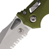 Microtech Amphibian Ram-Lok OD Green Fluted Aluminum Folding M390MK Serrated Pocket Knife 16902