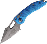 Microtech Automatic Stitch Knife Button Lock Blue Aluminum Apocalyptic Serrated Blade 16911APBL