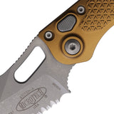 Microtech Automatic Stitch Knife Button Lock Tan Aluminum Apocalyptic Partially Serrated Blade 16911APTA