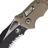 Microtech Amphibian Ram-Lok Tan Frag G10 Folding Two-Tone M390MK Serrated Pocket Knife 17230