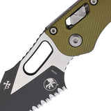 Microtech Stitch Ram-Lok OD Green Fluted Aluminum Folding M390MK Serrated Pocket Knife 17429
