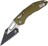 Microtech Stitch Ram-Lok OD Green Fluted Aluminum Folding M390MK Serrated Pocket Knife 17429