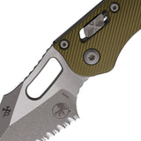 Microtech Stitch Ram-Lok OD Green Fluted Aluminum Folding Apocalyptic M390MK Serrated Knife 17469