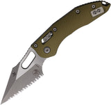 Microtech Stitch Ram-Lok OD Green Fluted Aluminum Folding Apocalyptic M390MK Serrated Knife 17469