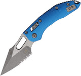Microtech Stitch Ram-Lok Blue Fluted Aluminum Folding Apocalyptic M390MK Serrated Knife 17481