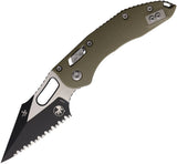 Microtech Stitch Ram-Lok OD Green Fluted G10 Folding Two-Tone M390MK Serrated Pocket Knife 17882