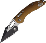 Microtech Stitch Ram-Lok Tan Fluted Aluminum Folding M390MK Serrated Pocket Knife 18385