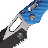 Microtech Stitch Ram-Lok Blue Fluted Aluminum Folding Two-Tone M390MK Serrated Knife 18424