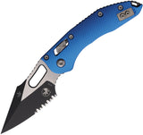 Microtech Stitch Ram-Lok Blue Fluted Aluminum Folding Two-Tone M390MK Serrated Knife 18424