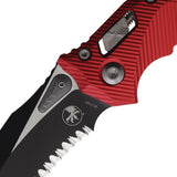 Microtech Amphibian Ram-Lok Red Fluted Aluminum Folding Two-Tone M390MK Serrated Pocket Knife 18588