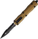 Microtech Automatic Dirac Knife OTF Tan Aluminum Partially Serrated Double Edge Blade 2252TA