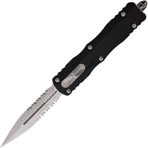 Microtech Automatic Dirac Delta Knife OTF Black Aluminum Serrated Double Edge Blade 22711