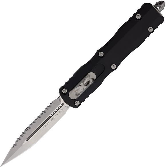 Microtech Automatic Dirac Delta Knife OTF Black Aluminum Top Serrated Double Edge Blade 22712