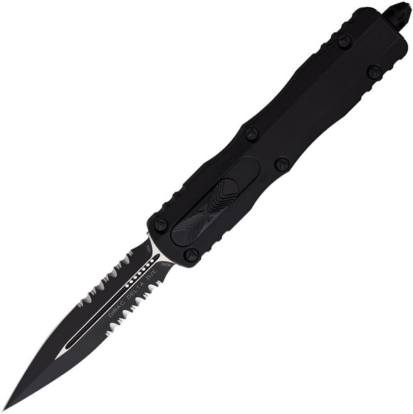 Microtech Automatic Dirac Delta Tactical Knife OTF Black Aluminum Double Edge Serrated Blade 2272T