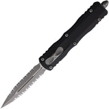 Microtech Automatic Dirac Delta OTF Knife Black Aluminum Apocalyptic Serrated Dagger Blade 227D12AP