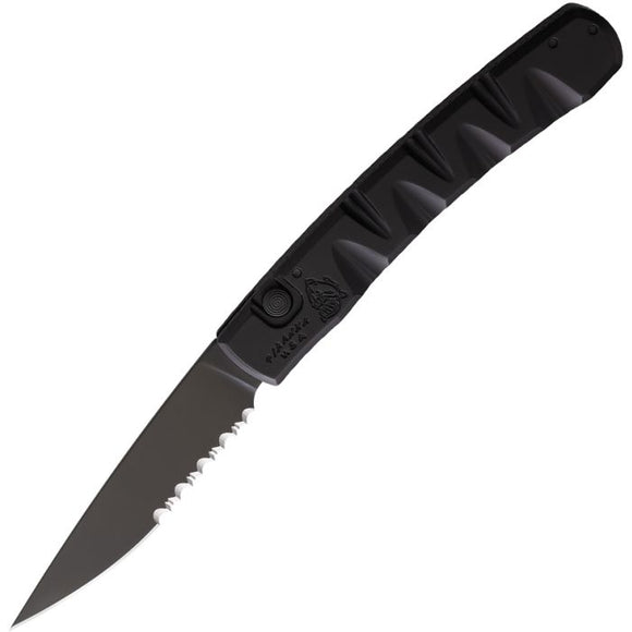 Piranha Knives Automatic Virus Knife Button Lock Black Aluminum Serrated S30V Blade CP15BKTS