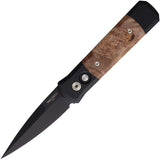 Pro Tech Automatic Godson Knife Button Lock Black Aluminum & Maple Burl 154CM Blade K707