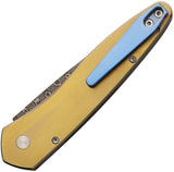 Pro Tech Automatic Newport Knife Button Lock Gold Titanium & Abalone Damascus Blade NC004