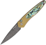 Pro Tech Automatic Newport Knife Button Lock Gold Titanium & Abalone Damascus Blade NC004