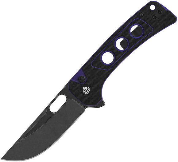 QSP Knife Unicorn Button Lock Blackout & Purple G10 Folding 14C28N Pocket Knife 156B2
