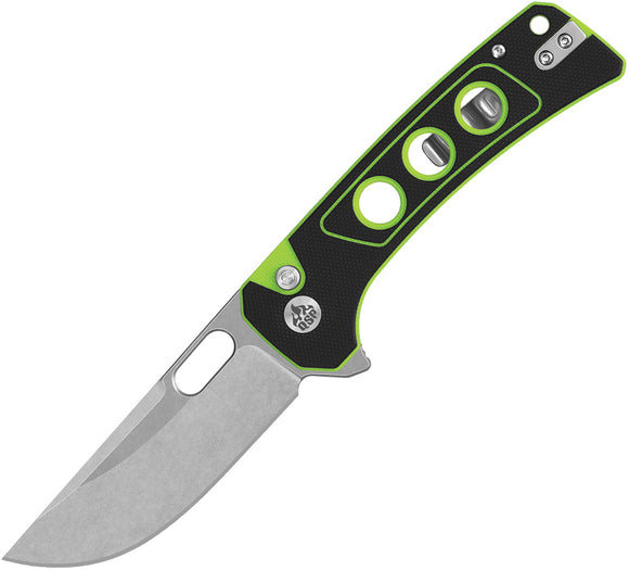 QSP Knife Unicorn Button Lock Black & Neon Green G10 Folding 14C28N Pocket Knife 156C1