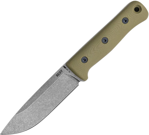 Reiff Knives F5 Survival OD Green G10 CPM-3V Carbon Steel Fixed Blade Knife w/ Kydex Sheath F5011ODGK
