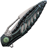 Rike Knife Thor 6 Framelock Black & Green Titanium Folding Bohler M390 Pocket Knife 112874