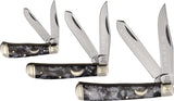 Rough Rider Midnight Pearl Trapper Black Swirl Folding Stainless 3pc Pocket Knife Set 2691