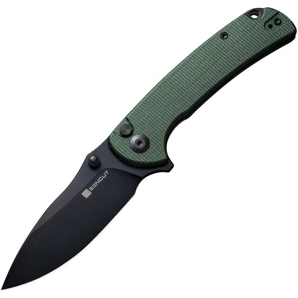 SENCUT Pulsewave Button Lock Green Micarta Folding 9Cr18MoV Pocket Knife 230323