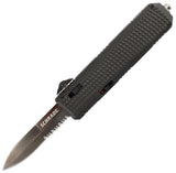 Schrade Out The Front OTF A/O Black Aluminum Serrated Stainless Spear Pt Knife OTF4BS