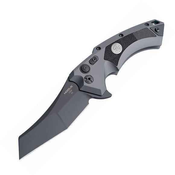 Sig X5 Gray Aluminum Button Lock Wharncliffe Folding Knife Stainless Blade 36542