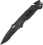 SOG Escape Black Lockback Stainless Steel Folding Serrated Blade Knife FF25CP