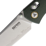 SRM Knives Medal 255L-MG2 Green Micarta Folding 140Cr Pocket Knife 255LMG2