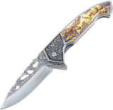 S-TEC Wildlife Framelock A/O Deer Tan Stainless Folding Pocket Knife 27801DR