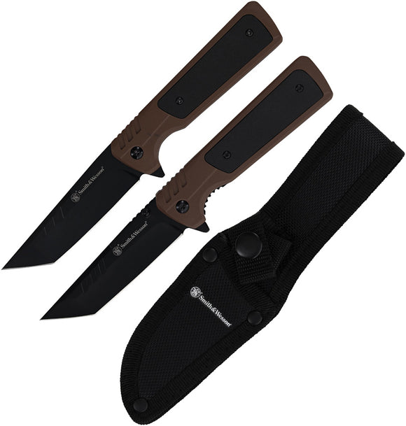 Smith & Wesson 1911 Combo Brown Polymer Fixed/Folder Knife Set 1200648