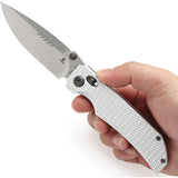 Tenable Knives Eaglestrike Crossbar Lock Silver Aluminum Folding Nitro-V Pocket Knife T1095V4