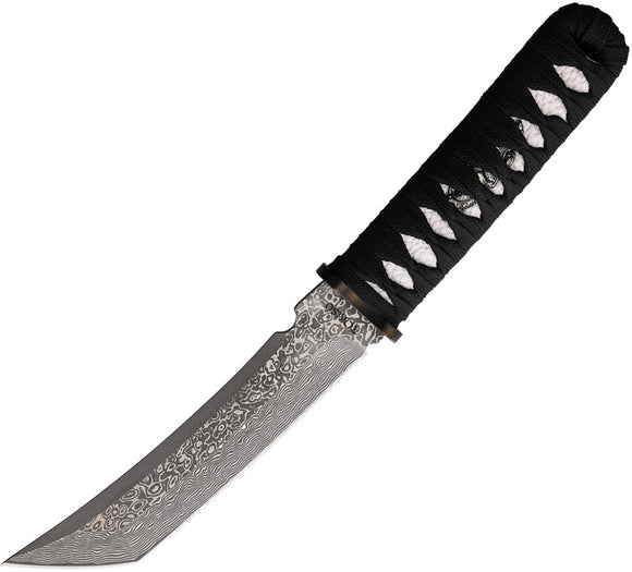 Tokisu Damask Black Cord Wrapped Damascus Steel Fixed Blade Knife 32623