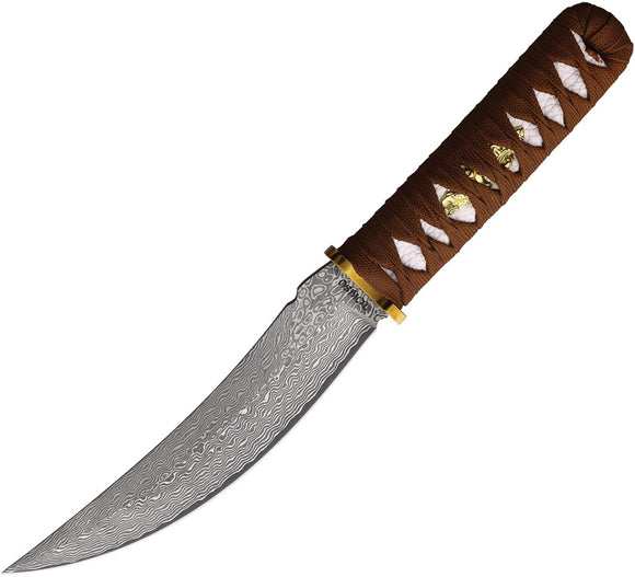 Tokisu Damask Couteau Brown Cord Wrapped Damascus Steel Fixed Blade Knife 32624
